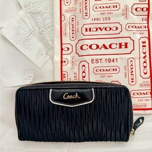 Coach Ashley Black Pleated Wallet with Gold Details (NWT)